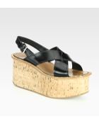 Prada Leather Cork Wedge Sandals - Lyst