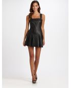 Catherine Malandrino Pleated Leather Jumper Dress - Lyst