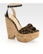Jimmy Choo Gleam Leopardprint Suede Cork Wedge Sandals - Lyst