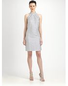 Theia Striped Cocktail Dress - Lyst