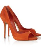 Casadei Suede Peeptoe Pumps - Lyst