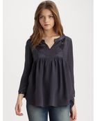 Rebecca Taylor Silk Floral Patchwork Blouse - Lyst