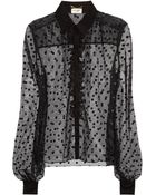 Saint Laurent Ruffled Polkadot Tulle Blouse - Lyst