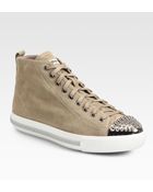 Miu Miu Studded Suede High Top Sneakers - Lyst