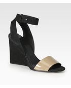 See By Chloé Bicolor Patent Leather Suede Wedge Sandals - Lyst