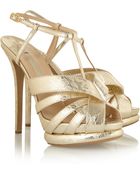 Nicholas Kirkwood Metallic Laceembossed Leather Sandals - Lyst