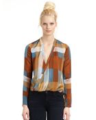 10 Crosby Derek Lam Silk Satin Plaid Hilo Blouse - Lyst