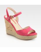 Prada Suede Cork Wedge Sandals - Lyst