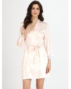 Oscar de la Renta Lace Trim Short Robe - Lyst