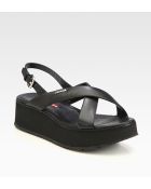 Prada Leather Crisscross Wedge Sandals - Lyst