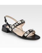 Prada Jeweled Saffiano Leather Sandals - Lyst