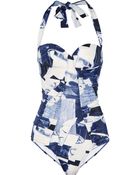 Oscar de la Renta Printed Halterneck Swimsuit - Lyst