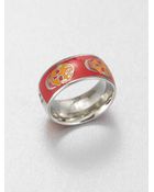Alexander McQueen Twotone Enamel Skull Band Ring - Lyst