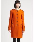Burberry Prorsum Collarless Wool Coat - Lyst