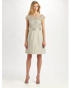 Kay Unger Moireacute Metallic Lace Dress - Lyst