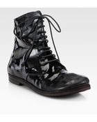 Marsell Patent Leather Laceup Combat Boots - Lyst