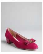 Ferragamo Fuchsia Suede Vara Low Block Heel Pumps - Lyst
