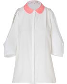 Maje Silk Cutout Sleeve Shirt with Lace Collar in Ecru - Lyst