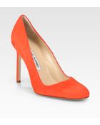 Manolo Blahnik Bb Suede Round Toe Pumps - Lyst