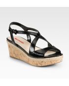 Prada Leather Cork Wedge Sandals - Lyst