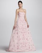 Oscar de la Renta Strapless Floral Applique Ball Gown - Lyst