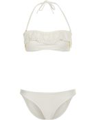 Topshop Cream Broderie Bandeau Bikini - Lyst