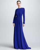 Elie Saab Long Sleeve Gathered Jersey Gown - Lyst