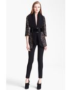 Armani Belted Tweed Knit Coat - Lyst