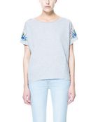 Zara Tshirt with Embroidered Sleeves - Lyst