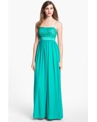 Eliza J Embellished Bodice Chiffon Gown - Lyst