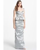 Nicole Miller Techno Metal Peplum Gown - Lyst