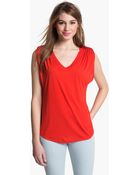 Two By Vince Camuto Shirred Shoulder Top - Lyst