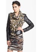 Just Cavalli Canvas Leather Moto Jacket - Lyst