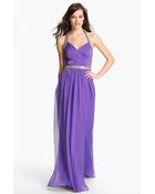 La Femme Embellished Silk Chiffon Halter Gown - Lyst