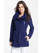 London Fog Belted Jacket with Hidden Hood - Lyst