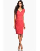 Tadashi Shoji Lace Tulle Sheath Dress - Lyst