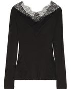 Donna Karan New York Lace trimmed Stretch jersey Top - Lyst