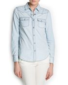 Mango Bleached Denim Shirt - Lyst
