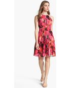 Eliza J Print Pleat Fit Flare Dress - Lyst