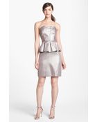 Adrianna Papell Metallic Peplum Sheath Dress - Lyst