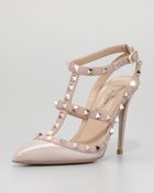 Valentino Rockstud Patent Tstrap Pump Poudre - Lyst