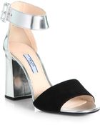 Prada Suede Metallic Leather Ankle Strap Sandals - Lyst