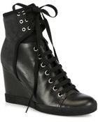 See By Chloé Leather Laceup Wedge Sneakers - Lyst