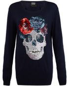Markus Lupfer Navy Sequinned Floral Skull Jumper - Lyst
