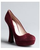 Miu Miu Wine Suede Glitter Sole Platform Pumps - Lyst