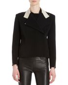 Helmut Lang Contrast Leather Collar Zip Jacket - Lyst