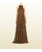 Gucci Jaguar Print Silk Gown - Lyst