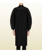 Gucci Black Wool Coat with Python Neckline - Lyst