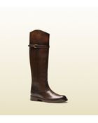 Gucci Eleonora Brown Leather Riding Boot - Lyst