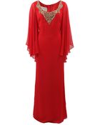 Notte By Marchesa Chiffon Sleeve Gown with Embroidery - Lyst